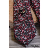 Czarny krawat w czerwono-szary wzór - szerokość 7 cm